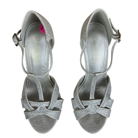 Dream Pairs Pumps Women Size 7.5 Silver Glitter T Bar Strappy Stiletto Platforms - Picture 2 of 9